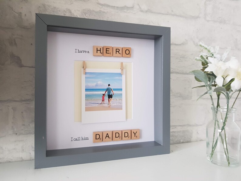 Daddy Scrabble Frame Fathers Day Photo Frame, I Have a Hero I Call Him Daddy, Scrabble Box ...