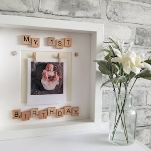 1st birthday photo frame with wooden scrabble tiles | birthday gift | 1 year old