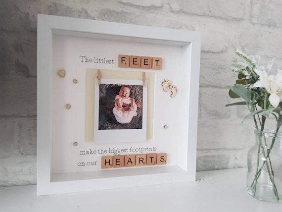 Little feet baby photo frame with wooden letter tiles | baby scan | baby shower gift