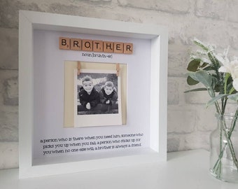 Brother definition photo frame with wooden scrabble tiles, Christmas gift, birthday gift