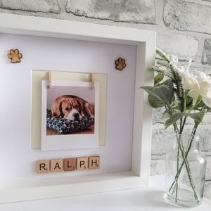 Personalised pet dog photo frame with wooden scrabble tiles, Christmas gift, birthday gift