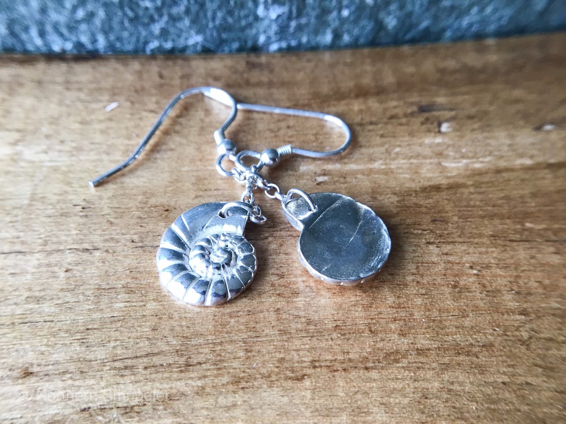 Sterling silver ammonite fossil earrings gift box geology | Etsy