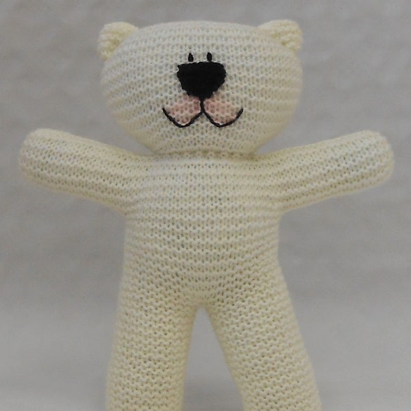 Easy To Knit Teddy Bear PDF Pattern suitable for beginner knitters with illustrated instructions by Wooly Crew. Ideal learn to knit pattern