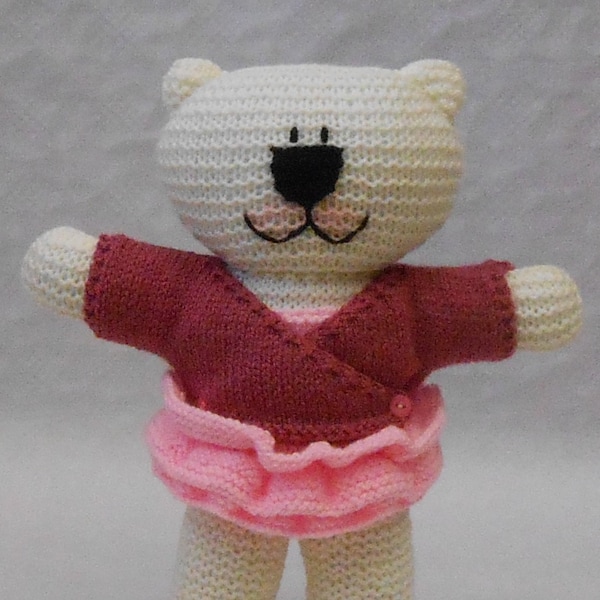 PDF Knitting Pattern for Leotard Tutu and Wrap Cardigan For Dance Ballerina Teddy Bear.