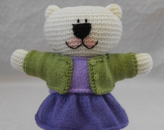 Maglia per ragazza Teddy Bear Outfit PDF Modello lavorato a maglia per gonna, maglietta, cardigan e pantaloni