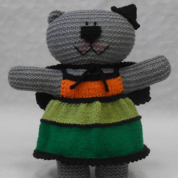 Knitting Pattern PDF for Dress Cape and Hat for Scarey Halloween Party Teddy Bear.