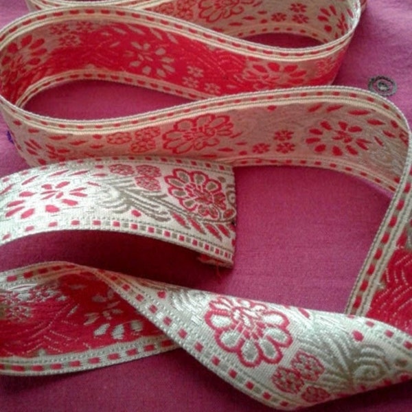 Embroidered Indian Border Strip Sold by 50 cm Flowers width 4  cm Haberdashery Ribbon India Sewing  Pink Silver Ivory