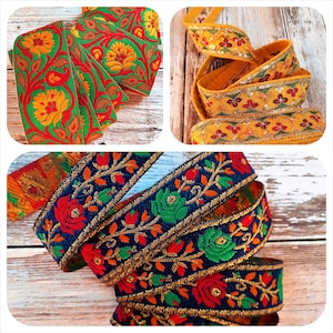 Geborduurde vlecht Lint Randafwerking Pailletten Bloemen Kleurrijk India Fournituren Geel Rood Blauw Groen Smaragd Goud