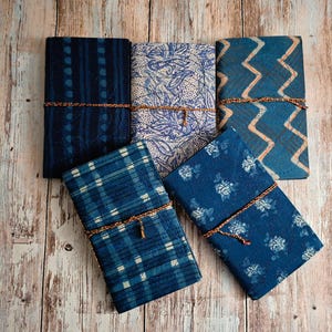 90 white plain pages/lines Notebook 17x11cm India Hand Block printed fabric cover Indigo Ivory White Red Checkered Zigzag  Flowers