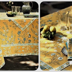 Hand block printed 230x150 cm/90"x60"-150x150/60"x60" Tablecloth Bed sheet Sofa cover Indian Cotton Flowers Yellow White BlueColorful