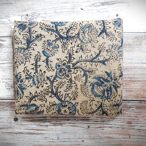 Pre cut 50X110 cm Kalamkari Indian light Cotton Fabric Hand Block Printed India Flowers Blue Gray Beige