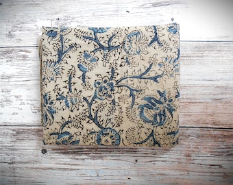 Pre cut 50X110 cm Kalamkari Indian light Cotton Fabric Hand Block Printed India Flowers Blue Gray Beige
