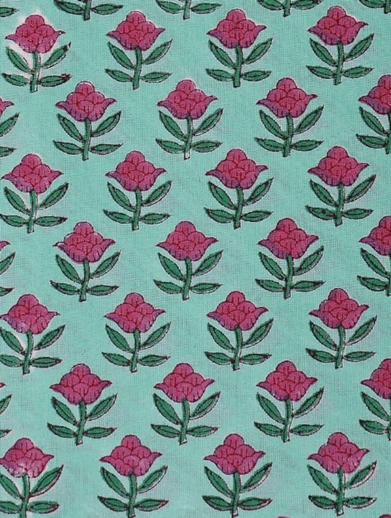 Turquoise Green Pink cotton Top,blouse,short kaftan,India,Hand block print,flowers,Boheme,gypsy,Tunic,crop top,minimalist,Free size SML