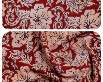 Pre cut piece of 75x115 cm Indian light Cotton Fabric Kalamkari Hand Block Printed Sewing Indian Flowers Red Black Ecru Width 115 cm