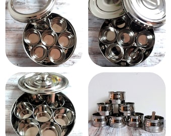 Masala Box Masala Dabba Spices Cookies box Stainless steel Container Storage India Kitchen Spoon Lid Cups Bowl Multi usage box