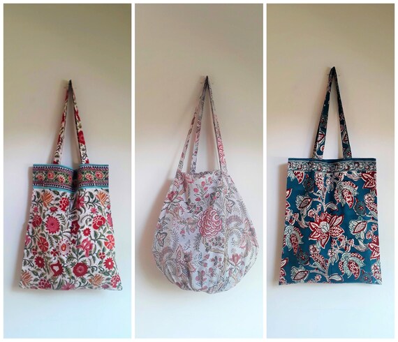 Tote bags en coton imprimés au Block print | Jamini