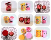 Container Box storage Spices pot holder Tea Coffee Cookies Sugar Round enameled hand painted stainless steel flowers India Red Yellow pink