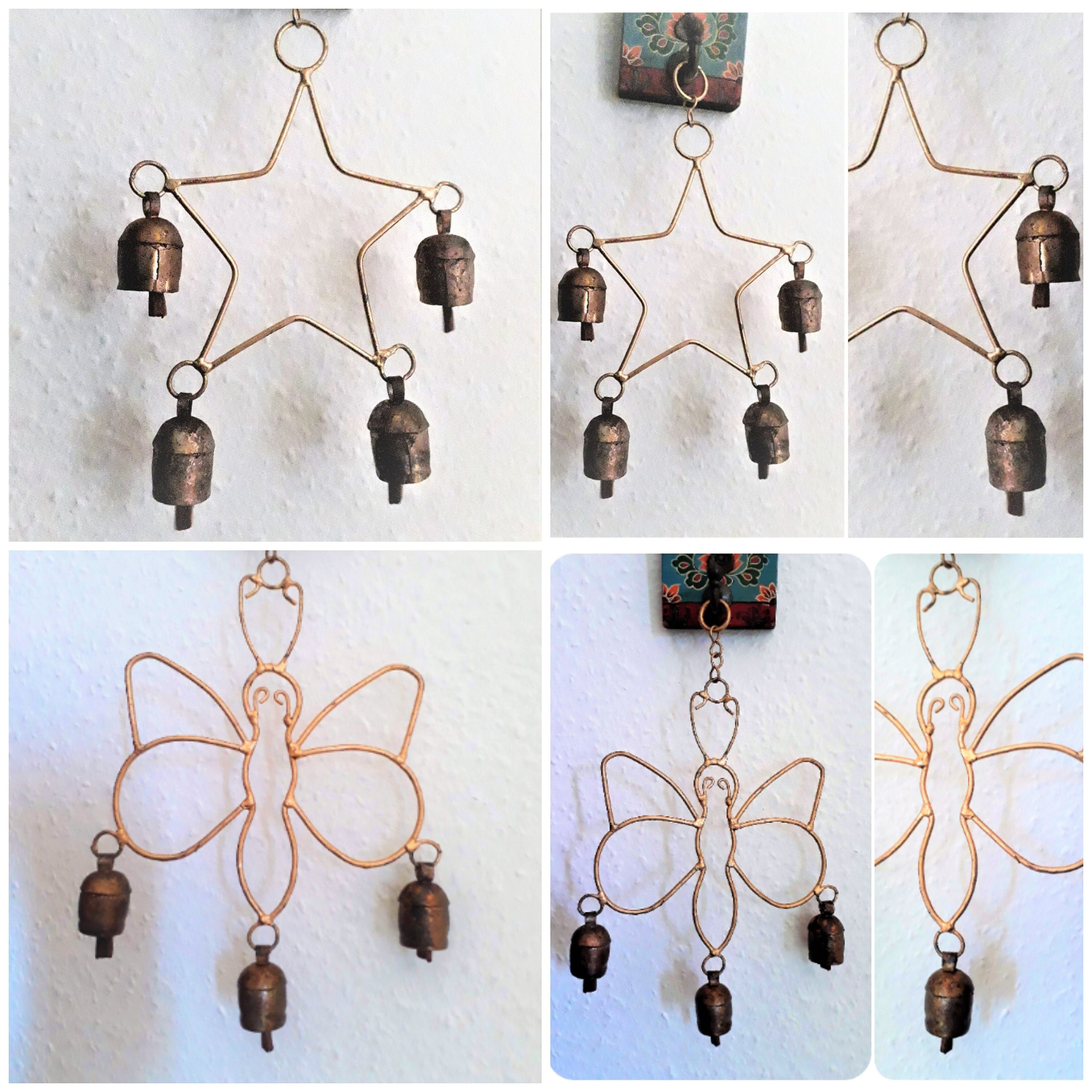 Vintage Wind Copper Chime Bells Butterfly Star Carillon Mobile Eolian Chimes India Handcrafted Kutch