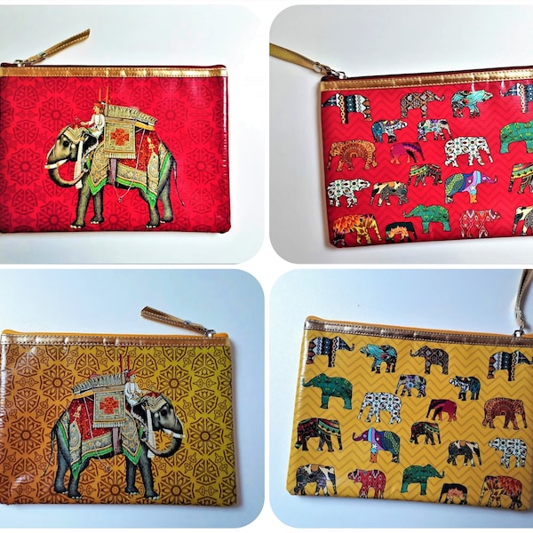 Beauty Makeup case PVC 22x16 cm bag Pencil case Hand bag Pouch Toiletry bag rectangular Waterproof Colorful Golden Yellow Elephant India