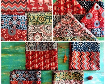 Ajrakh prints 50x50cm/20"x20" Square Indian cotton napkins Hand printed Fabric Sewing Table Mat Flowers Red Blue Beige Black Zigzag Circles