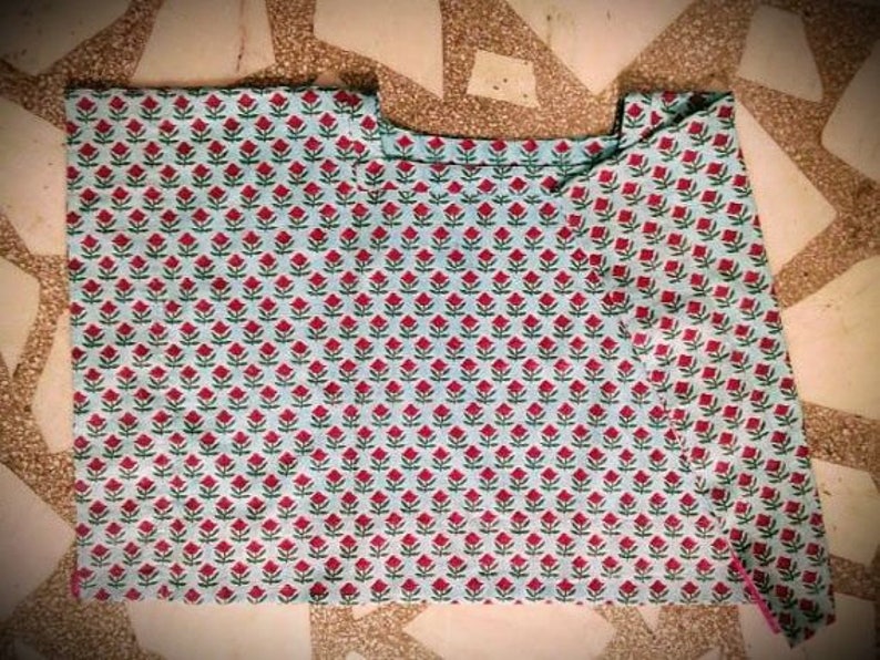 Turquoise Green Pink cotton Top,blouse,short kaftan,India,Hand block print,flowers,Boheme,gypsy,Tunic,crop top,minimalist,Free size SML