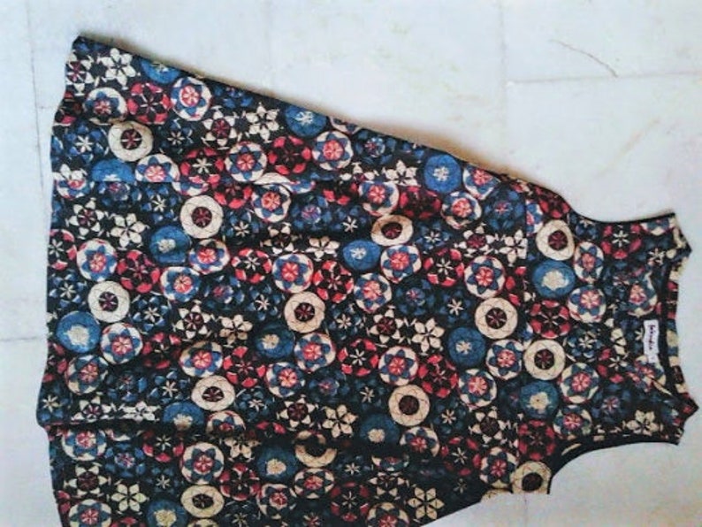 VINTAGE Mini Dress Top Tunic India Cotton Teal Red Hand Plock Print FABINDIA Boho Gypsy Pop 70/' Flowers Circles S size