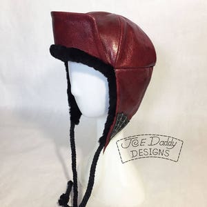 Barnabas - Hand Made One of a Kind Oxblood Red Leather and Shearling Hat With Visor
