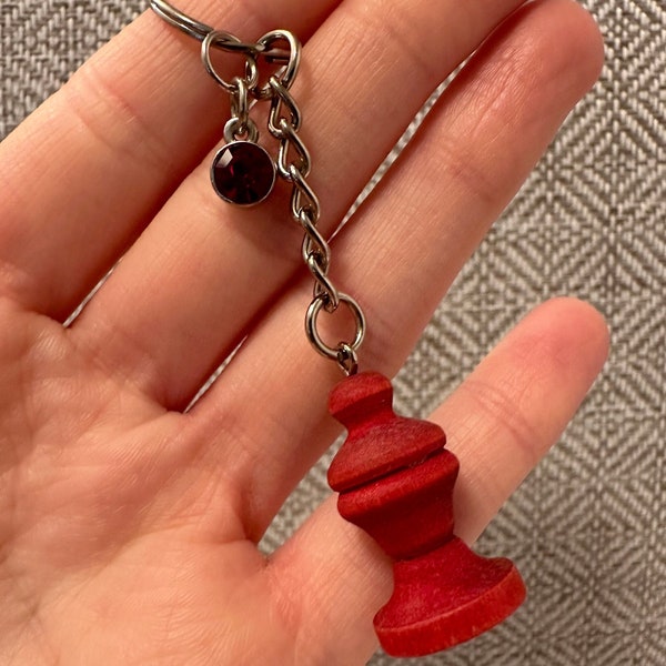 Monopoly Player Piece Red Wooden Keychain with a Red Circle Charm made from a Vintage Monopoly Board Game