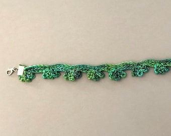 Crochet Necklace / Choker - Handmade to order in your size, adjustable and made from cotton in green or blue