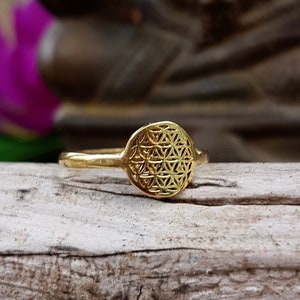 Flower of life ring tiny brass ring boho jewelry golden ring gift for her boho ring small brass ring image 2