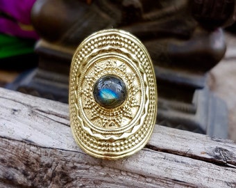 Labradorite mandala ring- boho jewelry- brass ring- gipsy jewelry