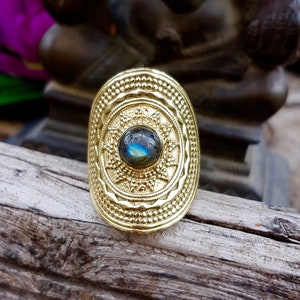 Labradorite mandala ring- boho jewelry- brass ring- gipsy jewelry