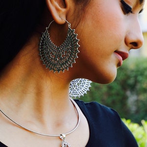 Large ethnic loops- boho earrings- hippie chic- ethnic jewelry- boho jewelry- tribal fusion