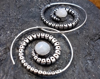 Moonstone earrings- spiral earrings