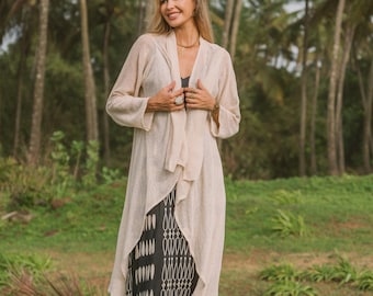 Handmade Cotton Knit Kimono Cardigan - Boho Lightweight Duster