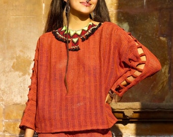 Alba Langarm Top- Terracotta Top - Boho Top