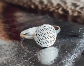 Flower of life ring- tiny silver ring- boho ring- gift for her