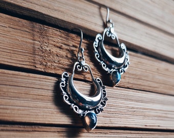 Moon earrings/ silver plated brass spiral earrings/Boho earrings