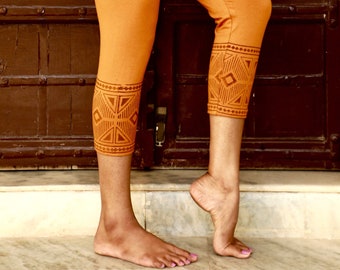 Leggings etnische korte leggings blok gedrukte leggings yoga yoga slijtage festival slijtage