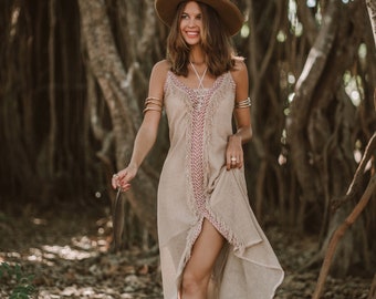 Vestido Waka beige- vestido boho- vestido de verano- vestido de mujer salvaje