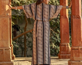 Wudji robe kimono- robe portefeuille ethnique- robe longue rayon