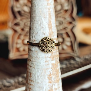 Flower of life ring tiny brass ring boho jewelry golden ring gift for her boho ring small brass ring image 3