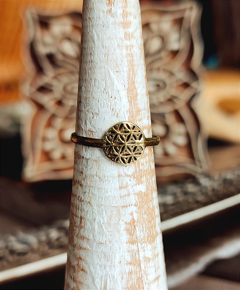 Flower of life ring tiny brass ring boho jewelry golden ring gift for her boho ring small brass ring image 3