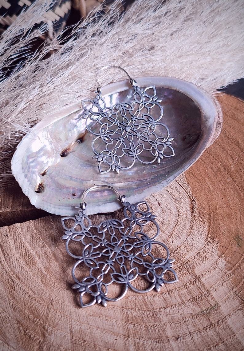 Silver plated flower mandala earrings Flower earrings Gipsy earrings boho jewelry gift for her image 2