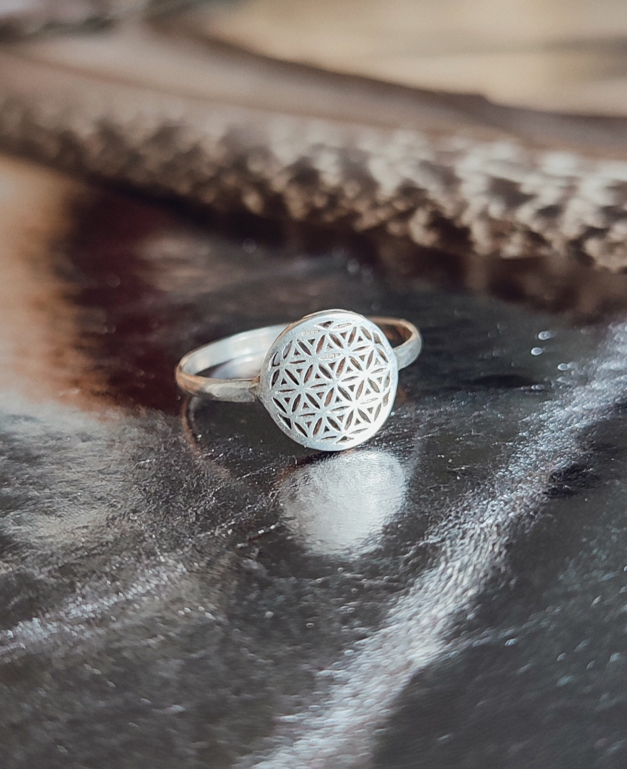 Flower of life ring on sale silver