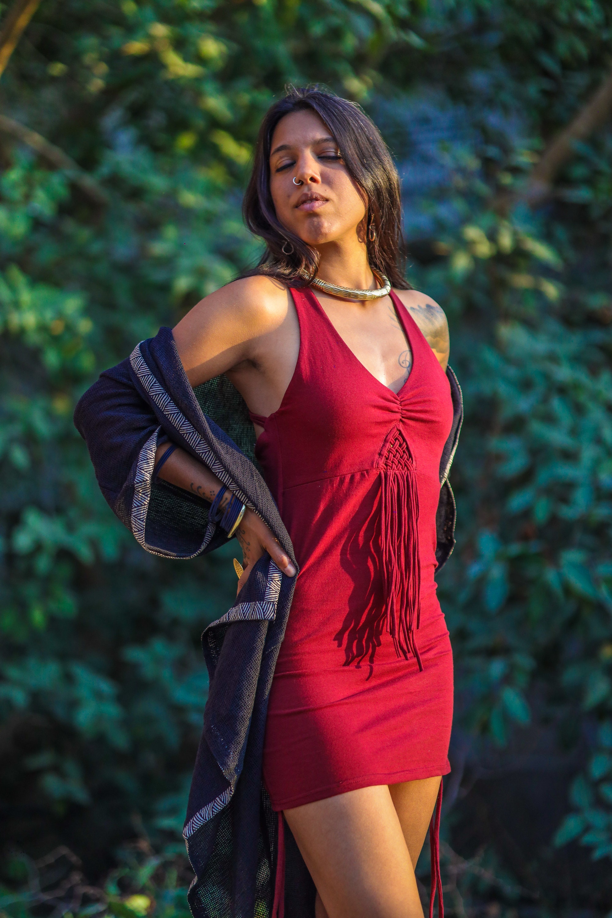 Chekka Short Dress- Red Tunic- Boho Short Dress-cotton Lycra