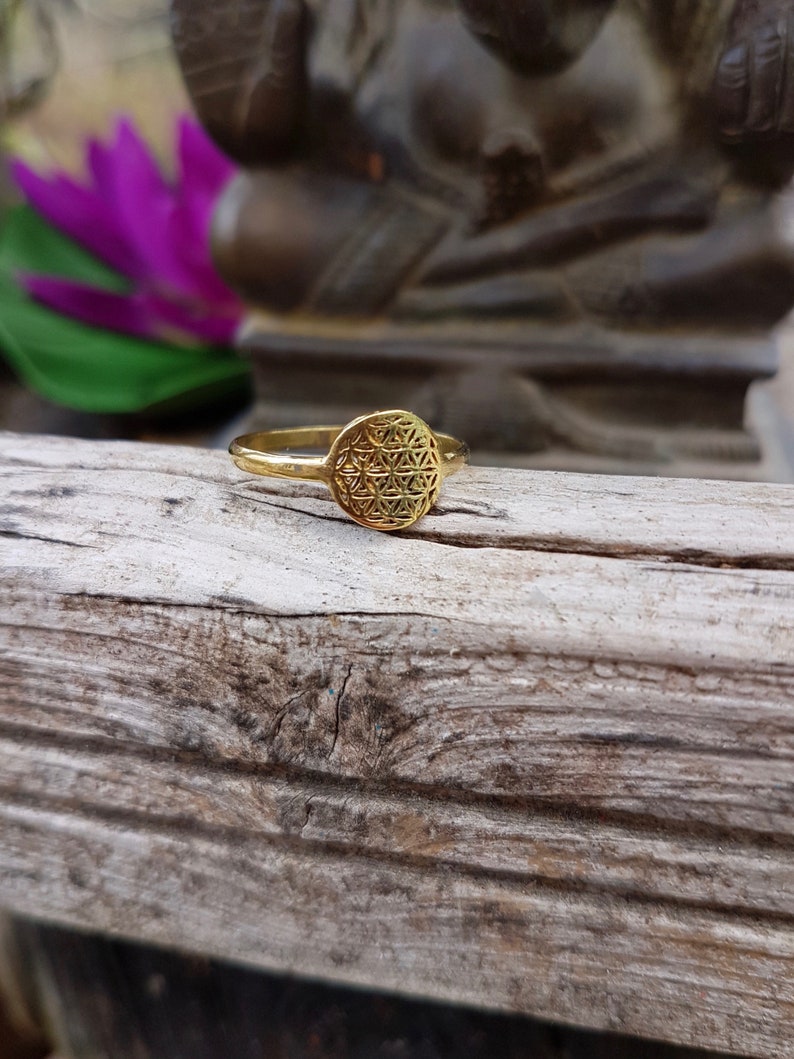 Flower of life ring tiny brass ring boho jewelry golden ring gift for her boho ring small brass ring image 8
