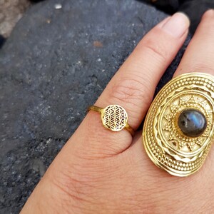 Flower of life ring tiny brass ring boho jewelry golden ring gift for her boho ring small brass ring image 4