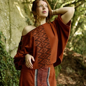 Boho Cotton Top- Hand-Printed Block Print- Flattering Cut with Subtle Cut-Out Detail