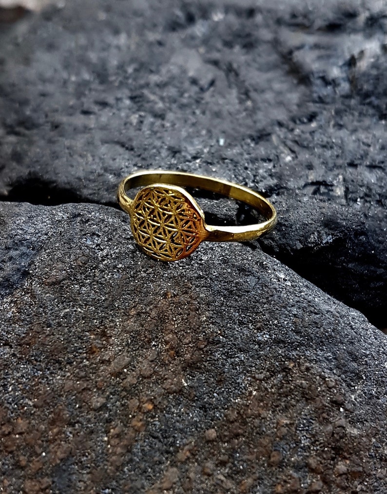 Flower of life ring tiny brass ring boho jewelry golden ring gift for her boho ring small brass ring image 5